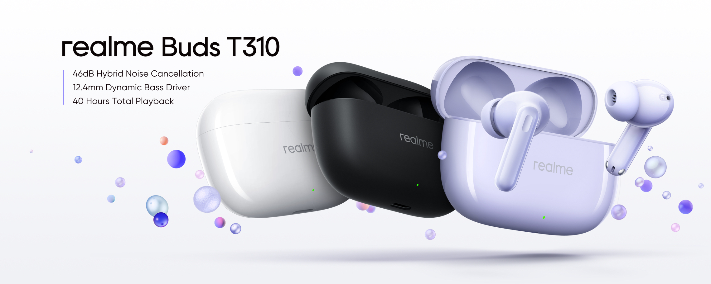 Realme Buds T310 true wireless earbuds with AI-powered noise cancellation and compact charging case