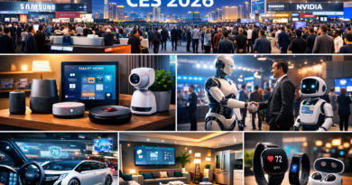 CES 2026 technology exhibition in Las Vegas showcasing AI innovations, smart home devices, robotics, autonomous vehicles, and wearable tech.